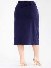 PLUS SIZE ELASTIC WAIST SOLID MIDI SKIRT