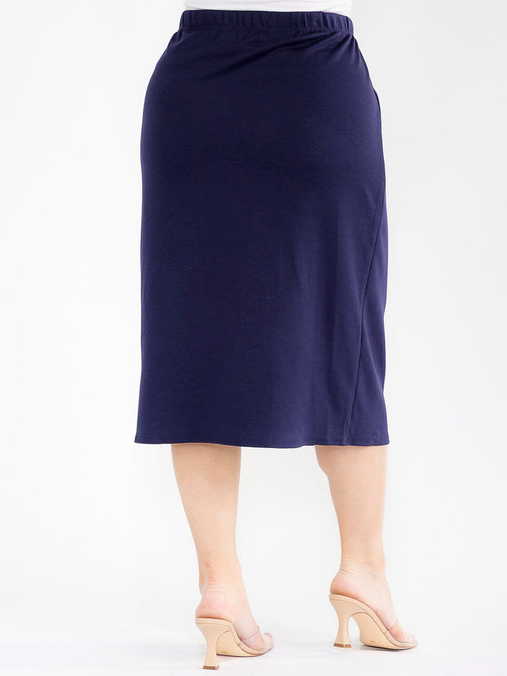 PLUS SIZE ELASTIC WAIST SOLID MIDI SKIRT