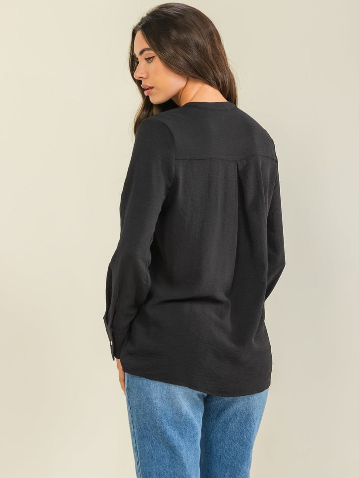 ENTRO WOMEN'S LONG SLEEVE BUTTON UP FRONT POCKETS BLOUSE