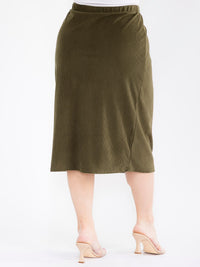 PLUS SIZE ELASTIC WAIST CORDUROY MIDI SKIRT