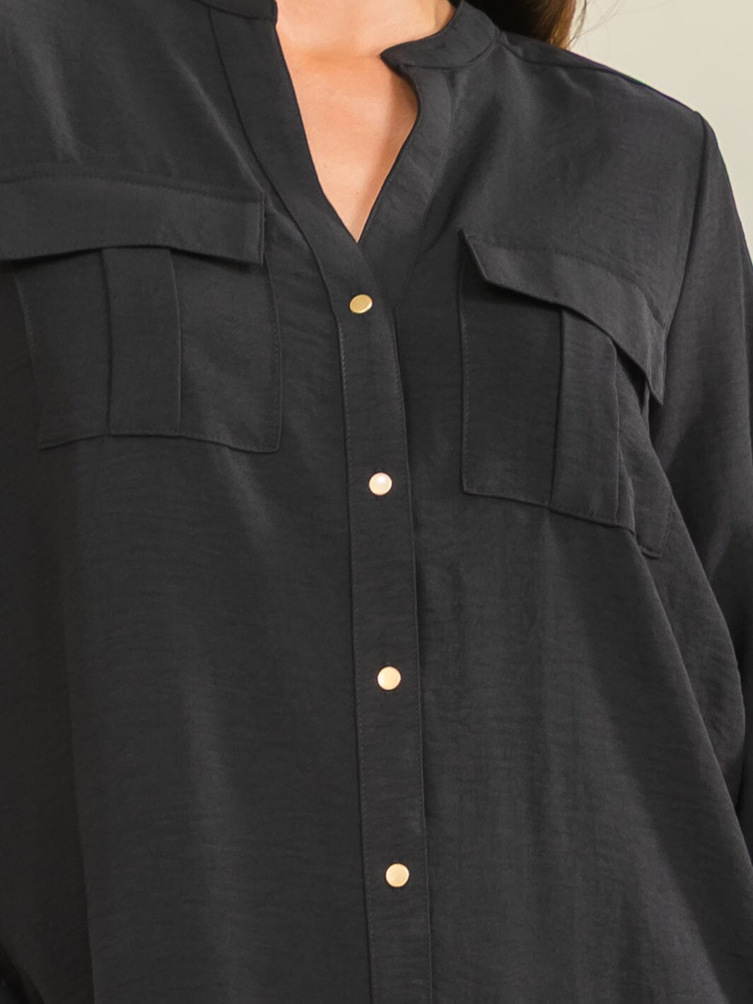 ENTRO WOMEN'S LONG SLEEVE BUTTON UP FRONT POCKETS BLOUSE