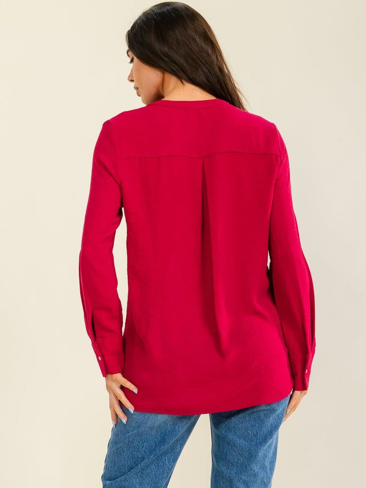 ENTRO WOMEN'S LONG SLEEVE BUTTON UP FRONT POCKETS BLOUSE