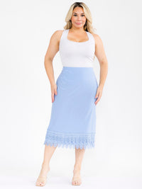 PLUS SIZE ELASTIC WAIST CROCHET BOTTOM HEM MIDI SKIRT