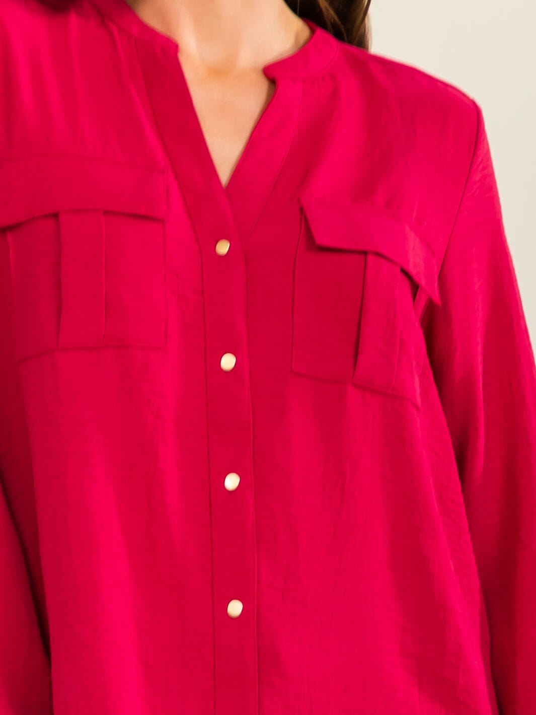 ENTRO WOMEN'S LONG SLEEVE BUTTON UP FRONT POCKETS BLOUSE