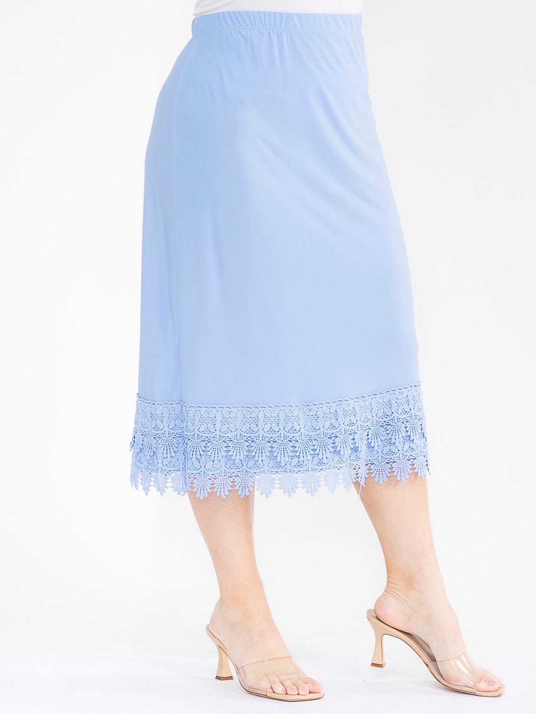 PLUS SIZE ELASTIC WAIST CROCHET BOTTOM HEM MIDI SKIRT