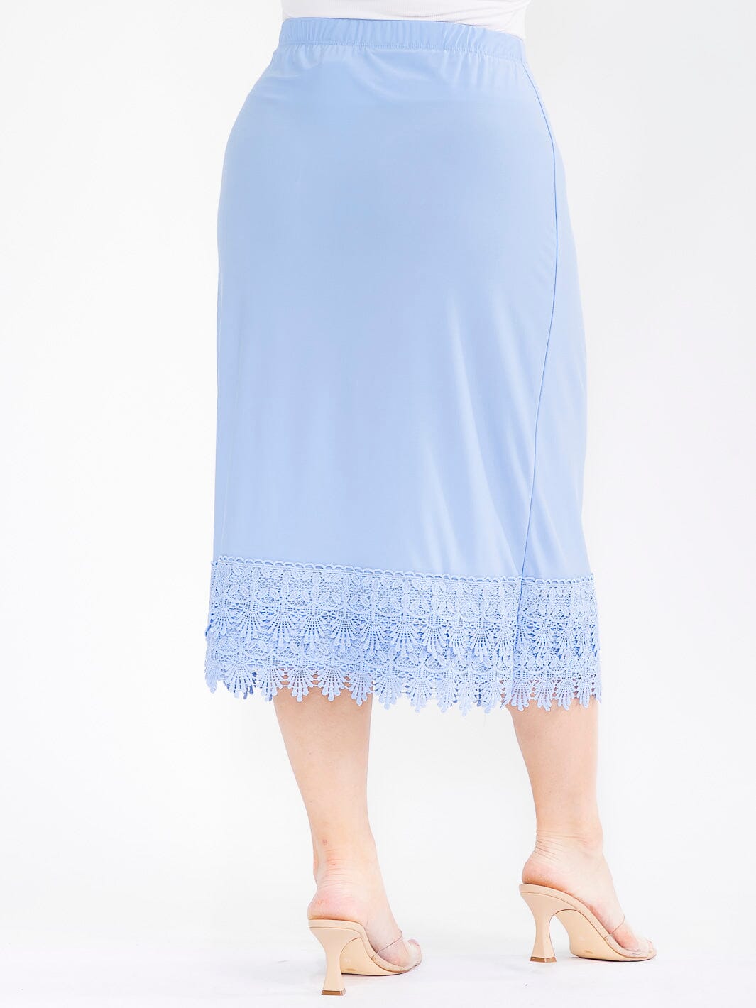 PLUS SIZE ELASTIC WAIST CROCHET BOTTOM HEM MIDI SKIRT
