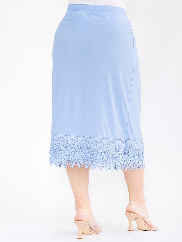 PLUS SIZE ELASTIC WAIST CROCHET BOTTOM HEM MIDI SKIRT