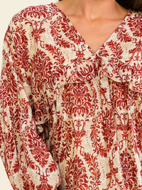 WOMEN'S LONG SLEEVE V-NECK MULTI PRINT TUNIC BLOUSE