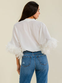 WOMEN'S SHORT TRIM DETAILED SLEEVE SURPLICE SATIN BODYSUIT
