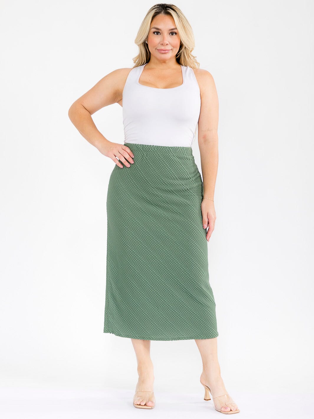 PLUS SIZE ELASTIC WAIST DETAILED MAXI SKIRT