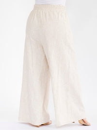 PLUS SIZE ELASTIC WAIST POCKETS WIDE LEG PALAZZO LINEN PANTS