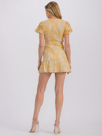 WOMEN'S SHORT SLEEVE SURPLICE SELF TIE FLORAL MINI DRESS