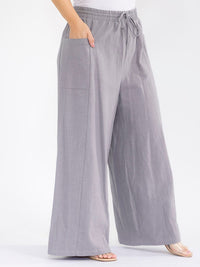 PLUS SIZE ELASTIC WAIST POCKETS WIDE LEG PALAZZO LINEN PANTS