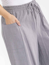 PLUS SIZE ELASTIC WAIST POCKETS WIDE LEG PALAZZO LINEN PANTS