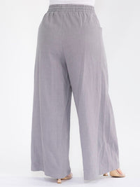 PLUS SIZE ELASTIC WAIST POCKETS WIDE LEG PALAZZO LINEN PANTS