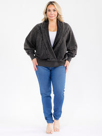 PLUS SIZE LONG SLEEVE OPEN FRONT PULLOVER WASHED SWEATER