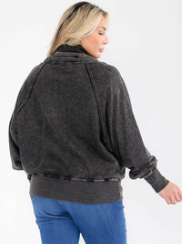 PLUS SIZE LONG SLEEVE OPEN FRONT PULLOVER WASHED SWEATER