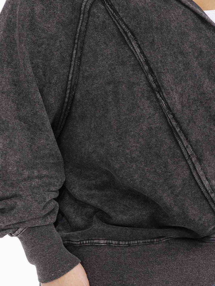 PLUS SIZE LONG SLEEVE OPEN FRONT PULLOVER WASHED SWEATER