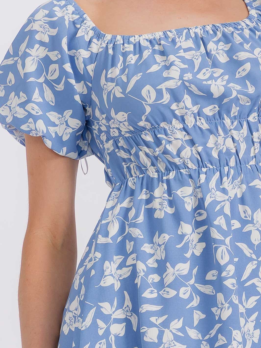 WOMEN'S SHORT SLEEVE ELASTIC WAIST FLORAL MINI DRESS