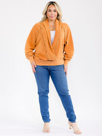 PLUS SIZE LONG SLEEVE OPEN FRONT PULLOVER WASHED SWEATER