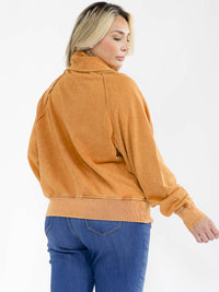 PLUS SIZE LONG SLEEVE OPEN FRONT PULLOVER WASHED SWEATER
