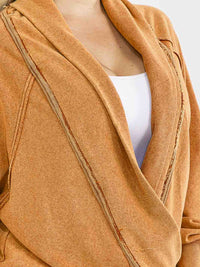 PLUS SIZE LONG SLEEVE OPEN FRONT PULLOVER WASHED SWEATER