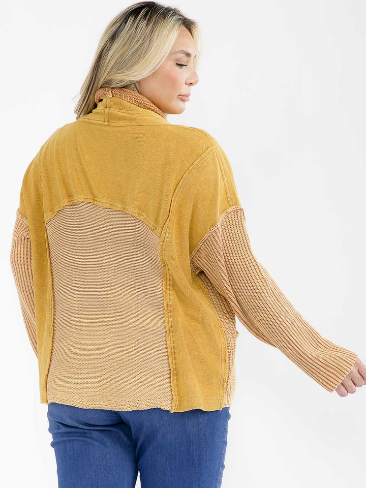 PLUS SIZE LONG SLEEVE OPEN FRONT POCKETS WASHED CARDIGAN