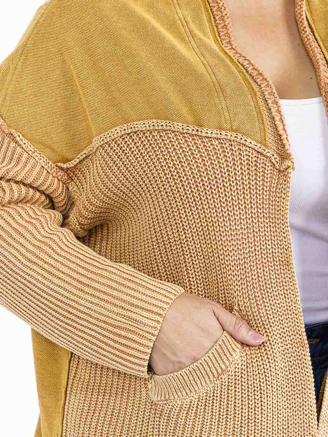 PLUS SIZE LONG SLEEVE OPEN FRONT POCKETS WASHED CARDIGAN