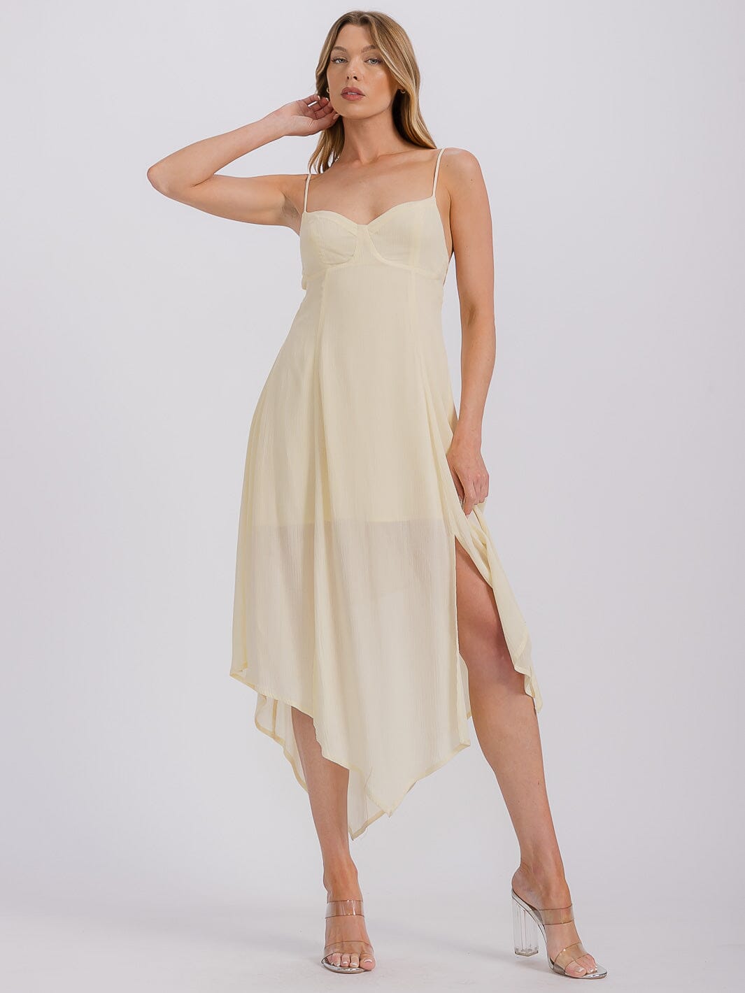 WOMEN'S SLEEVELESS OPEN BACK HIGH-LOW MIDI DRESS