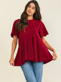 ENTRO WOMEN'S SHORT SLEEVE TUNIC PEPLUM BLOUSE