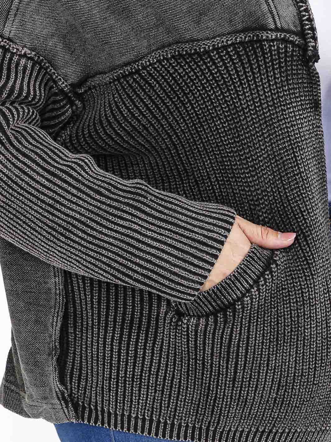 PLUS SIZE LONG SLEEVE OPEN FRONT POCKETS WASHED CARDIGAN