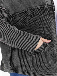 PLUS SIZE LONG SLEEVE OPEN FRONT POCKETS WASHED CARDIGAN