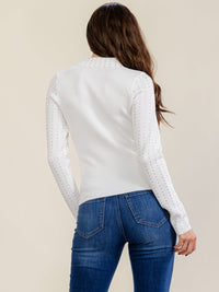 WOMEN'S LONG SLEEVE V-NECK RHINESTONES DETAILED BLOUSE