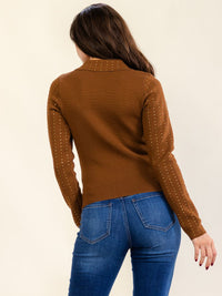 WOMEN'S LONG SLEEVE V-NECK RHINESTONES DETAILED BLOUSE