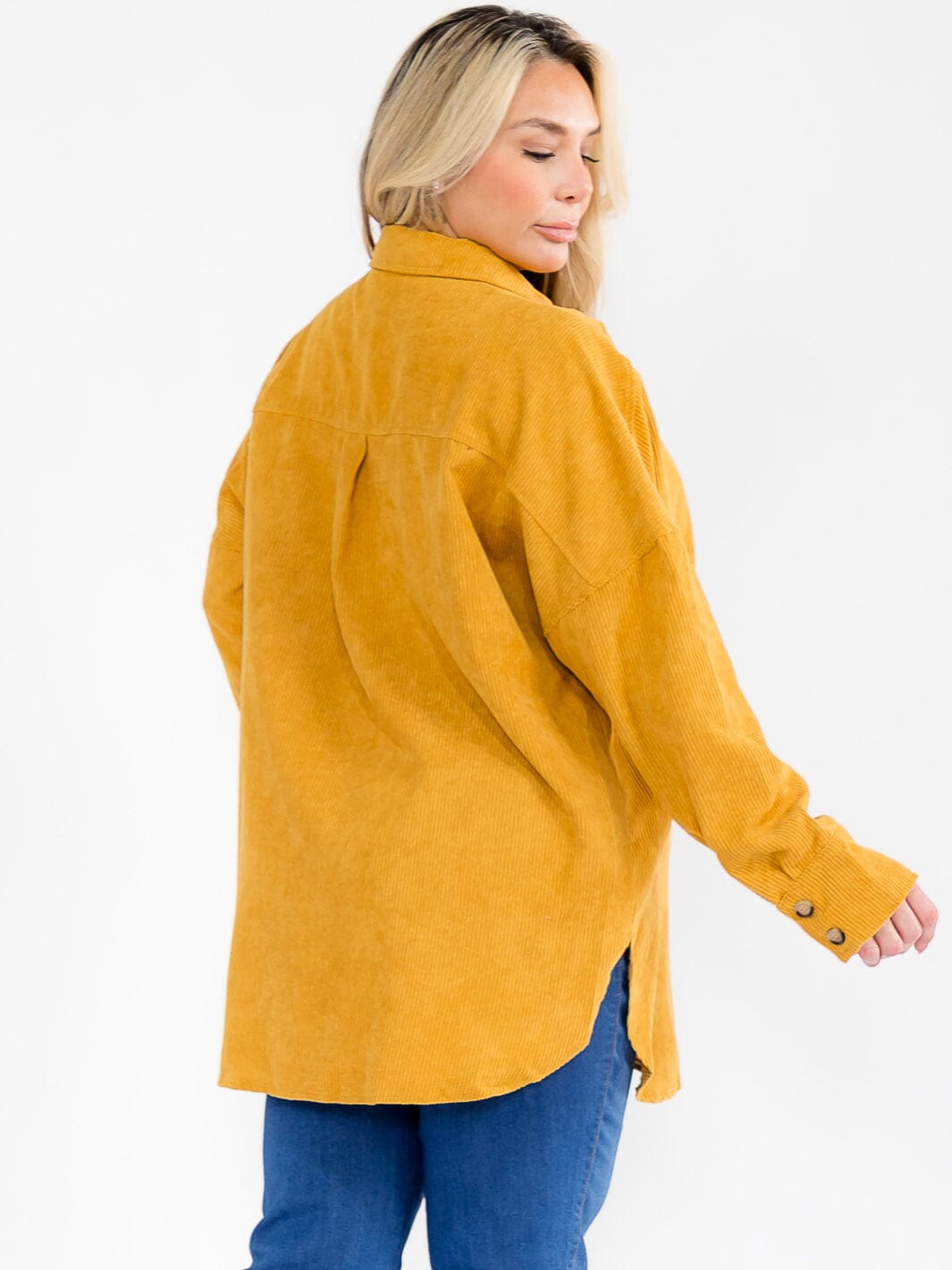 PLUS SIZE LONG SLEEVE FRONT POCKET BUTTON UP CORDUROY SHIRT