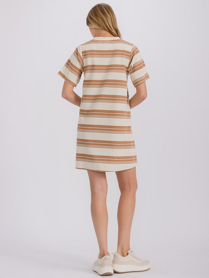 WOMEN'S SHORT SLEEVE COLORBLOCK STRIPES LOOSE FIT MINI DRESS