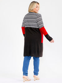 PLUS SIZE LONG SLEEVE OPEN FRONT POCKETS COLORBLOCK CARDIGAN