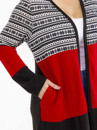 PLUS SIZE LONG SLEEVE OPEN FRONT POCKETS COLORBLOCK CARDIGAN