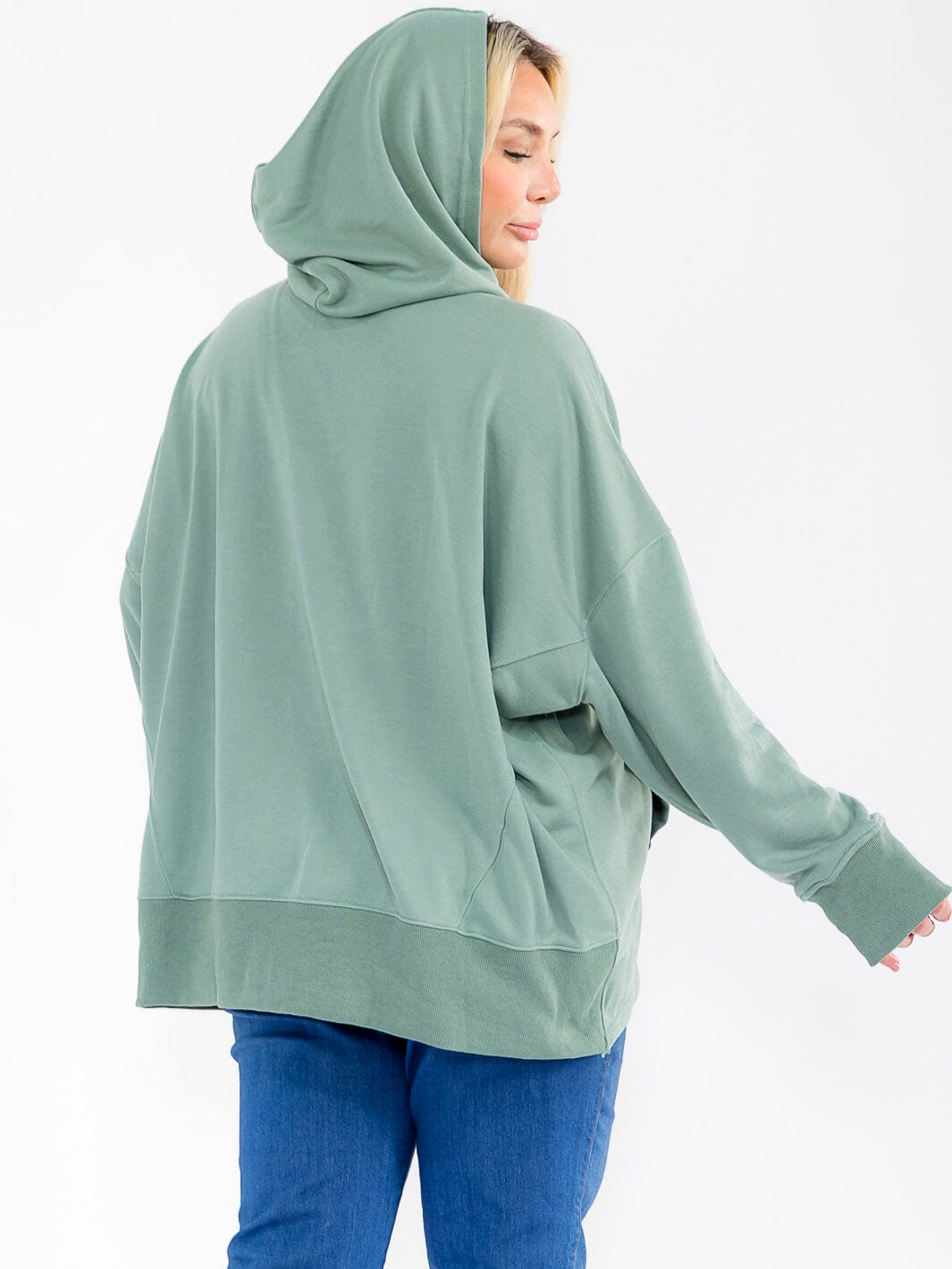PLUS SIZE LONG SLEEVE FRONT POCKETS BUTTON UP HOODED PULLOVER SWEATER