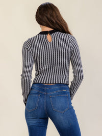 WOMEN'S LONG SLEEVE HOUNDSTOOTH KNIT PULLOVER SWEATER
