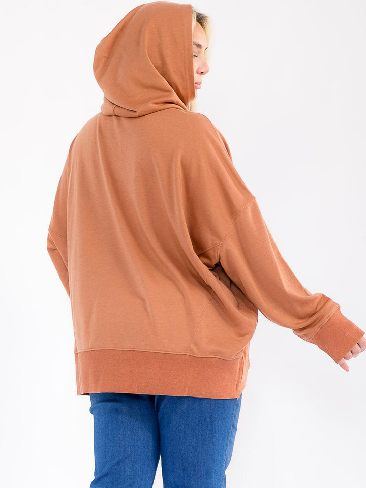 PLUS SIZE LONG SLEEVE FRONT POCKETS BUTTON UP HOODED PULLOVER SWEATER