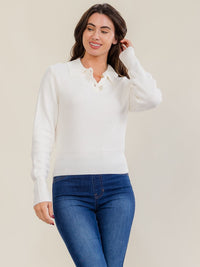 WOMEN'S LONG SLEEVE BUTTON UP PULLOVER RIBBED SWEATER