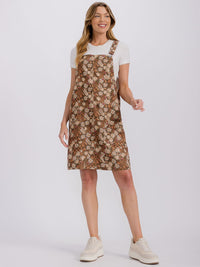 WOMEN'S SLEEVELESS FRONT POCKETS FLORAL OVERALL MINI DRESS