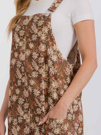 WOMEN'S SLEEVELESS FRONT POCKETS FLORAL OVERALL MINI DRESS