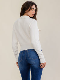 WOMEN'S LONG SLEEVE BUTTON UP PULLOVER RIBBED SWEATER