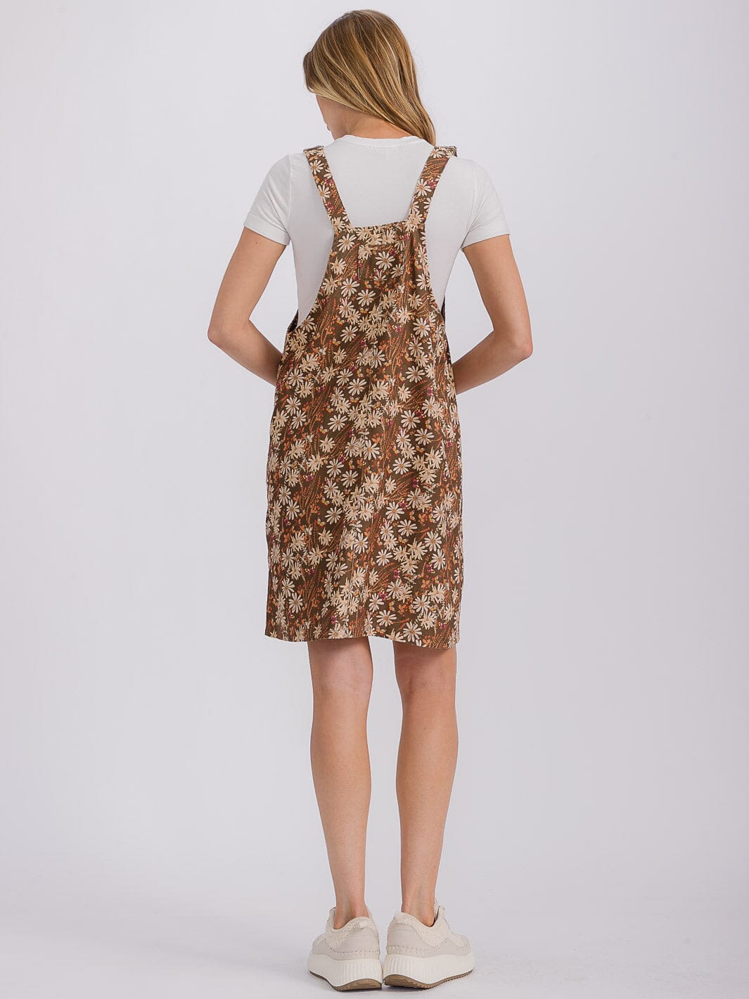 WOMEN'S SLEEVELESS FRONT POCKETS FLORAL OVERALL MINI DRESS