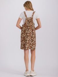 WOMEN'S SLEEVELESS FRONT POCKETS FLORAL OVERALL MINI DRESS