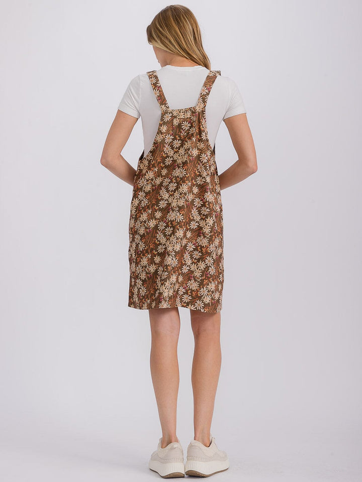 WOMEN'S SLEEVELESS FRONT POCKETS FLORAL OVERALL MINI DRESS