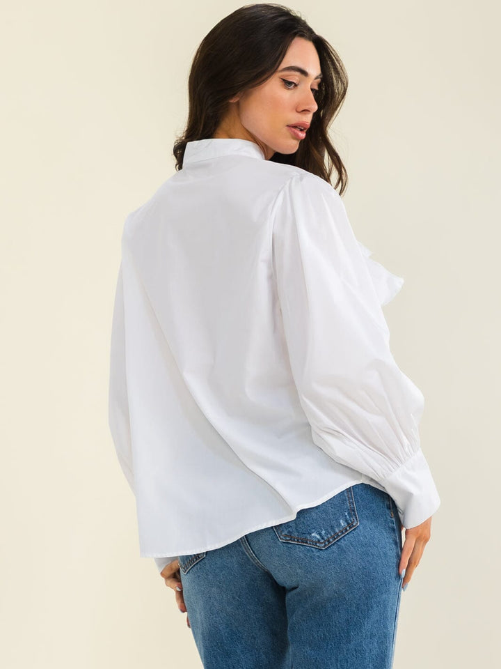 ENTRO WOMEN'S LONG SLEEVE BUTTON UP RUFFLE BLOUSE