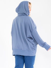 PLUS SIZE LONG SLEEVE FRONT POCKETS BUTTON UP HOODED PULLOVER SWEATER
